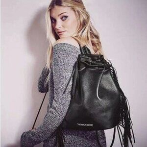 VICTORIA'S SECRET Black Fringe Backpack Purse